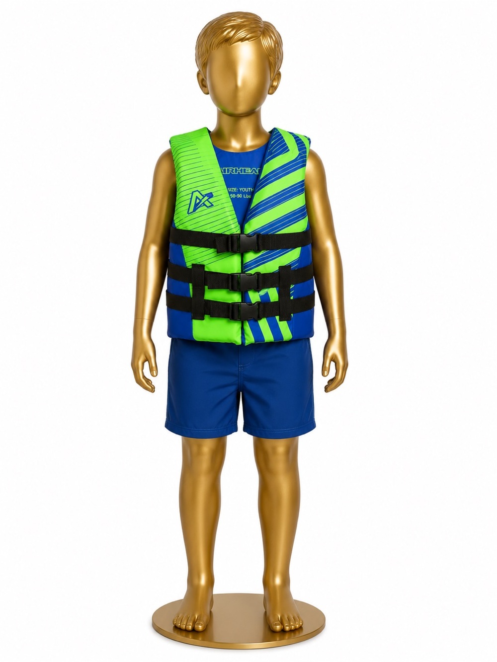 Unisex Youth Bright Green & Blue Swim Vest - Secure 3-Buckle Life Jacket